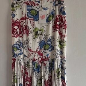 L'Atiste By Amy Colorful Floral Maxi Drop Waist Skirt Slit Size Large